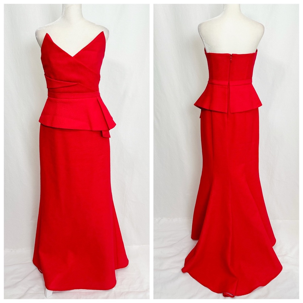 BCBGMaxAzria Strapless Red Peplum Gown